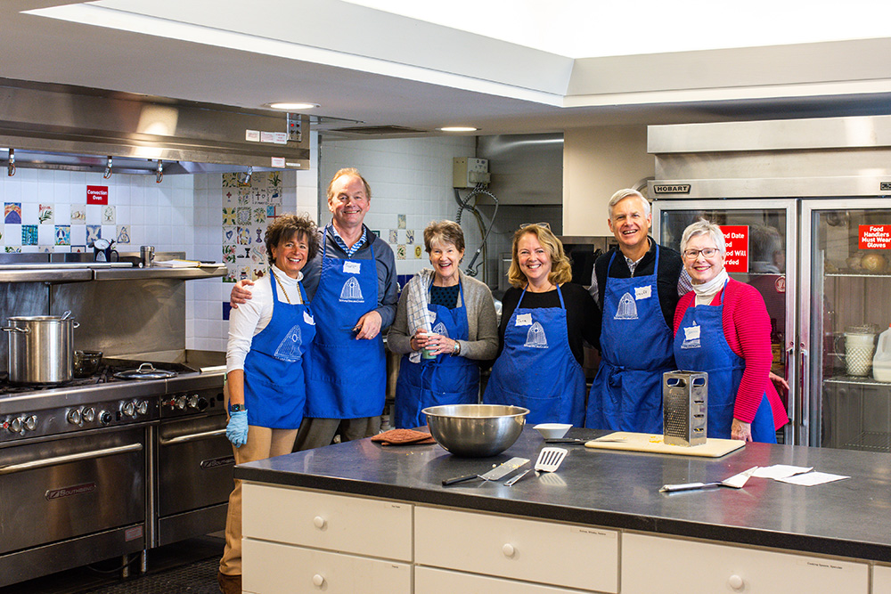 Parishioners in church kitchen